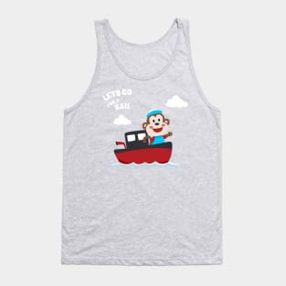 Cute monkey the animal sailor on the boat with cartoon style. Tank Top
